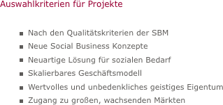 Auswahlkriterien f�r Projekte
